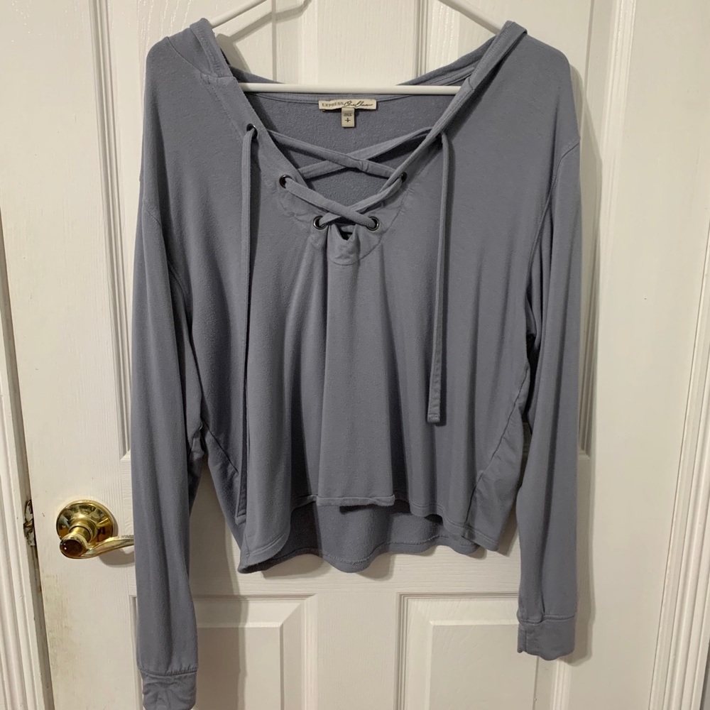 Grey Blue Lace Up Hoodie